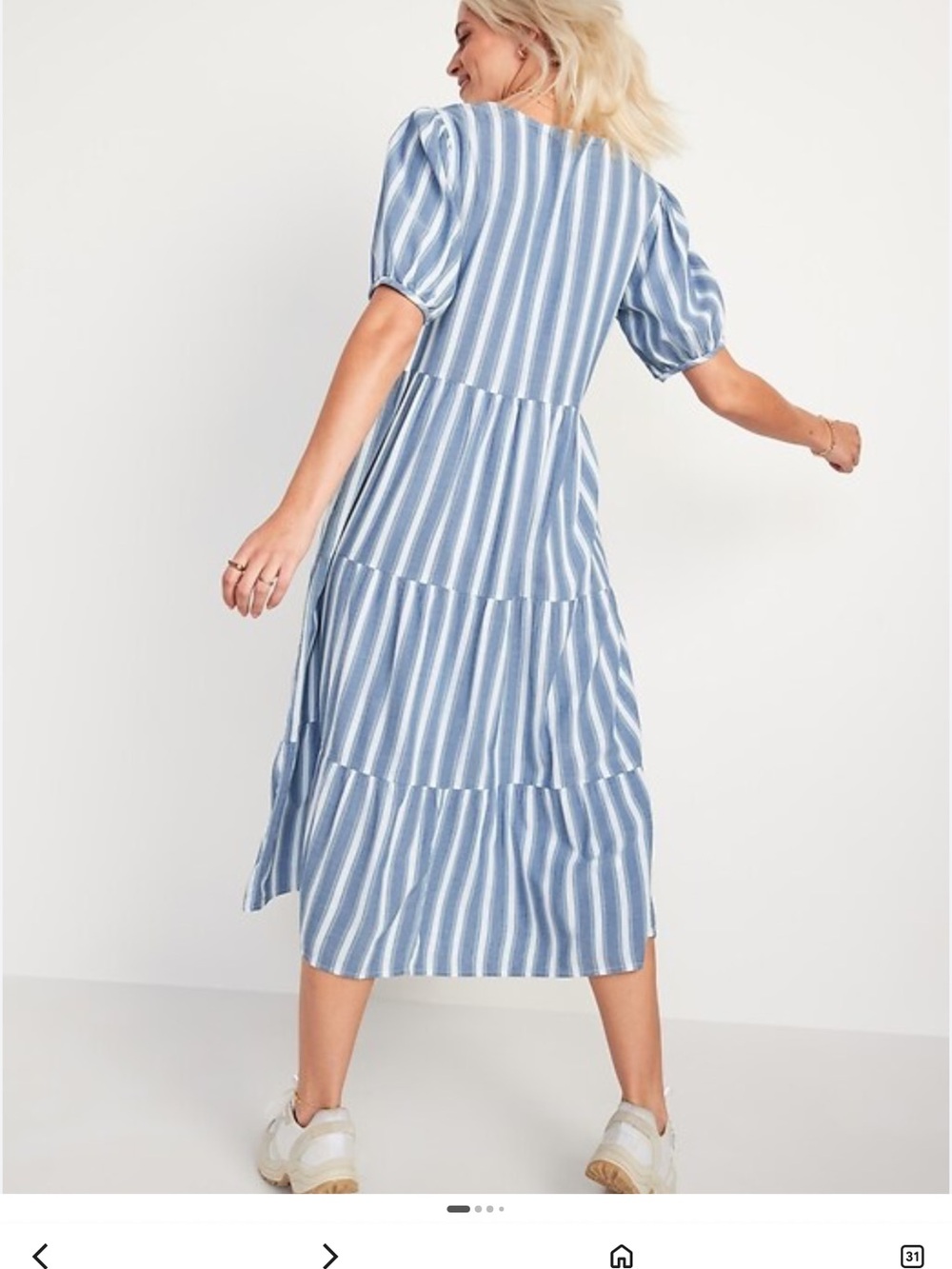 Old Navy Puff sleeve Striped Blue Midi Dress NWOT small bohemian flowy pockets - Picture 2 of 13